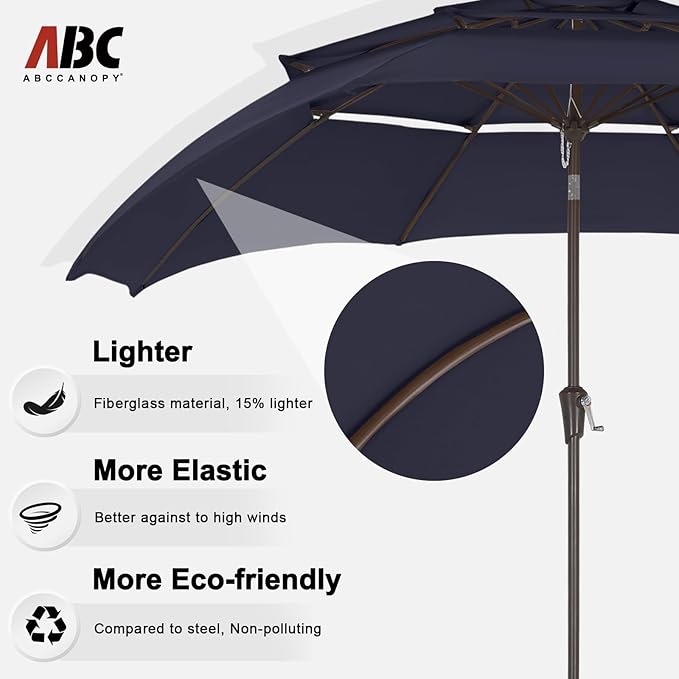 ABCCANOPY 9Ft 3 Tiers Market Umbrella, Outdoor Table Umbrella for Patio, Deck, Backyard (Navy Blue)