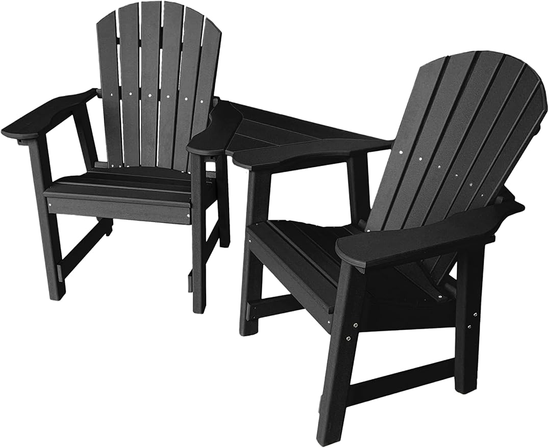 Phat Tommy 2 Chair Dining Table Set - Poly Outdoor Furniture - Small Patio Dining Set for Apartment Balcony Furniture, Recycled Poly Lumber Chairs and Table, Black