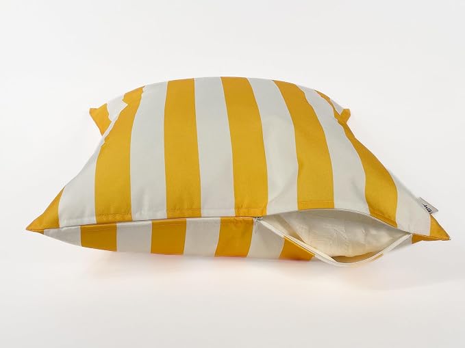 Pack of 2 Outdoor 20''x20'' Waterproof Yellow Striped Throw Pillow Covers Decorative Square Cushion Patio Pillows for Patio Furniture (Samoan Sun)
