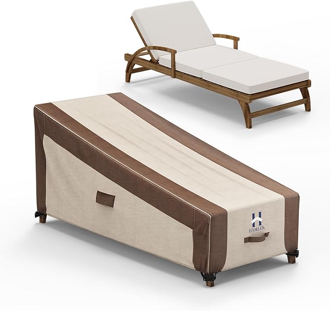 HAMLER Lounge Chair Cover, Heavy Duty Chaise Lounge Covers Outdoor Waterproof, Outdoor Furniture Covers for Patio Furniture Fits up to 70L x 32W x 30H Inch，Brown & Beige