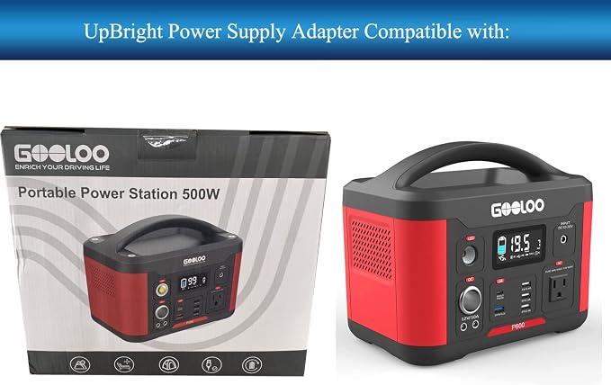 UpBright New Global AC/DC Adapter Compatible with Gooloo Discovery P500 P600 500W 520wh 600W 626wh Portable Power Station Backup Lithium Battery Outdoor Solar Generator Power Supply Cord Charger