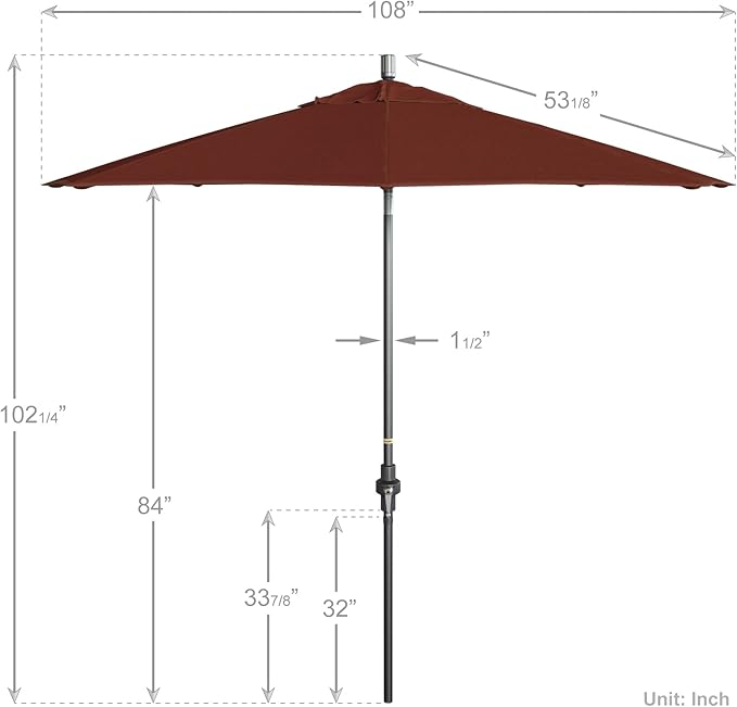California Umbrella 9' Rd. Crank Lift, Collar Tilt, Aluminum Pole, Fiberglass Rib Patio Umbrella, Hammertone Grey Finish, Sunbrella Terracotta