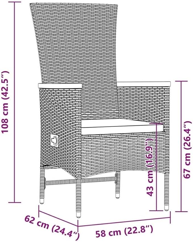 Afuera Living 11 Piece Poly Rattan Patio Dining Set, Black/Cream White, UV-Water Resistant, Solid Acacia Wood Table 94.5 in, Adjustable Reclining Chairs, Cushioned Seating for Outdoor Garden Terrace