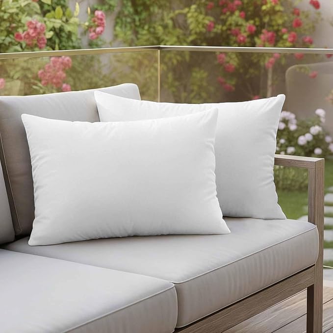 White Waterproof Outdoor Pillow Covers 20''x12'' Set of 2, Modern Simple Patio Furniture White Cushion Covers for Chairs, Decorative Solid Color Pillow Cases for Garden/Pool/Beach