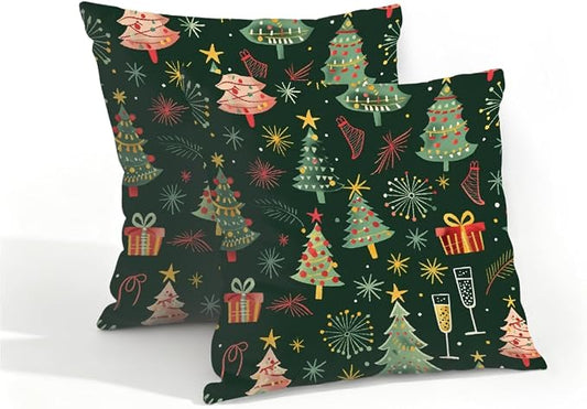 16x16 Inch Outdoor Pillow Covers Set of 2 Waterproof Throw Pillow Covers Decorative Couch Cushion Covers Merry Christmas Tree Square Pillowcases Protectors for Patio Garden Sofa