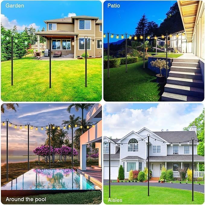 LETIANPAI 10Ft String Light Poles 6 Pack,Light Poles for Outside Lights,Outdoor with Fence Brackets Hanging Lights,Metal Stand Deck Patio Backyard