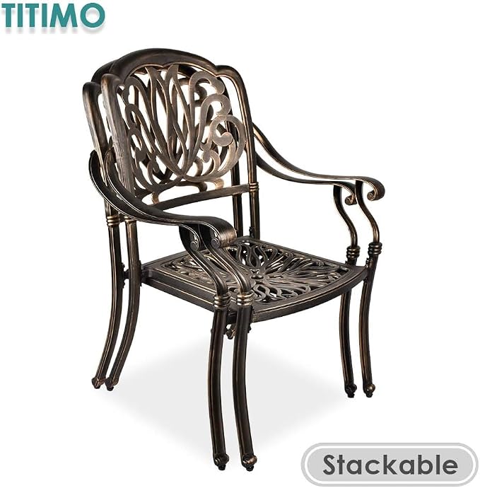 TITIMO 9-Piece Cast Aluminum Patio Furniture Set, Outdoor Patio Dining Set Bistro Conversation Set, All-Weather Rectangular Dining Table Set w/Umbrella Hole (Bronze-Fixed Elizabeth Chair, 9 Pcs)
