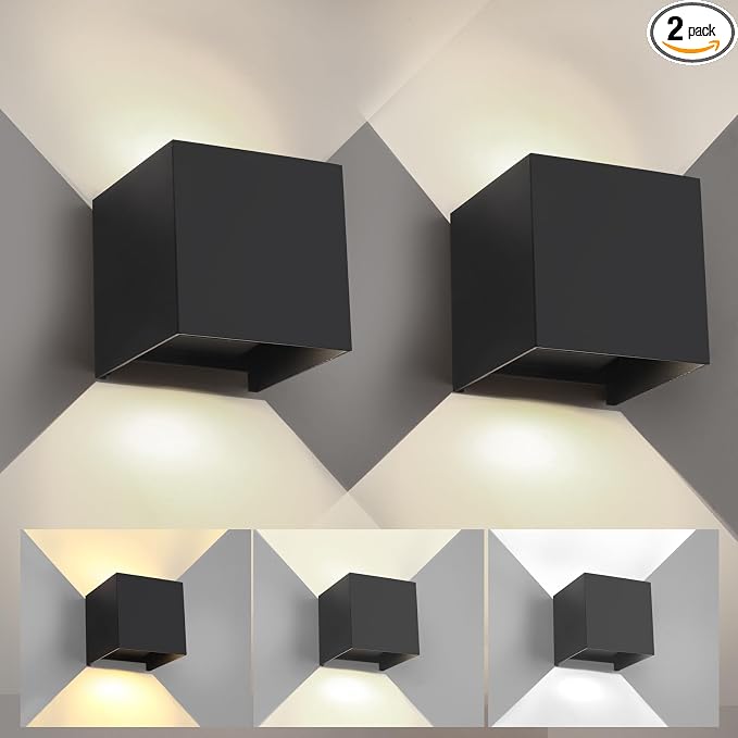 15W 3CCT Adjustable Up and Down LED Wall Sconce 2 Pack | Black IP65 waterproof ETL certified 1300LM Exterior/Interior Lighting Fixtures for porches & patios