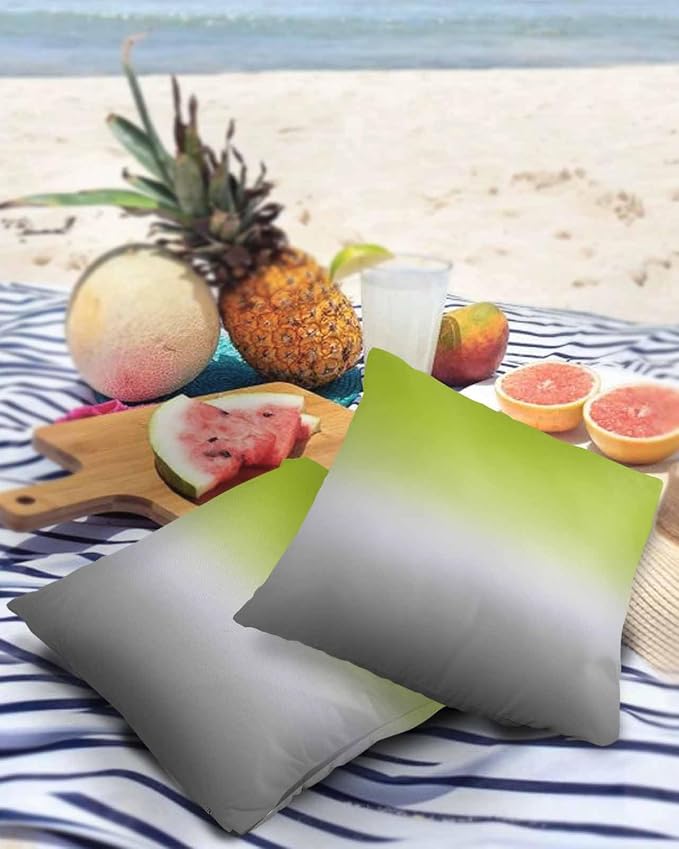 Outdoor Waterproof Throw Pillow Covers Set of 2 Ombre Green Pillowcases 26x26 Inches Green Grey Patio Decorative Pillows Cushion Case Patio Pillows for Couch Bed Chair Garden