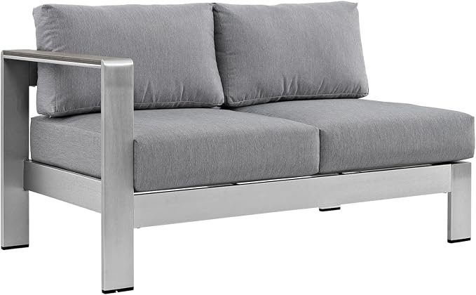 Modway Shore 5-Piece Aluminum Outdoor Patio Sectional Sofa Set in Silver Gray