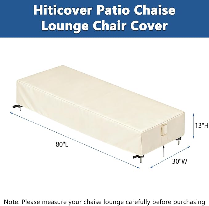 Chaise Lounge Covers, 2 Pack Waterproof Outdoor Lounge Chair Covers for Patio Furniture, Pool Lounge Chair Outdoor Furniture Cover - 80 x 30 x 13 Inch, Beige