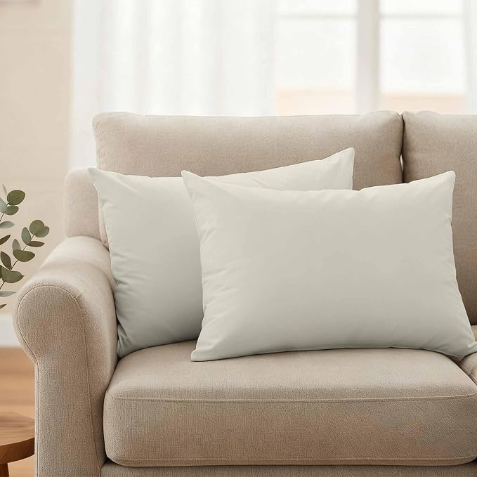 Lumbar Pillow Covers 12 x 20 Inches, Cream Solid Color Waterproof Throw Pillow Cover Set of 2, Aesthetics Contemporary Luxury Decorative Rectangle Cushion Covers for Patio/Couch/Garden