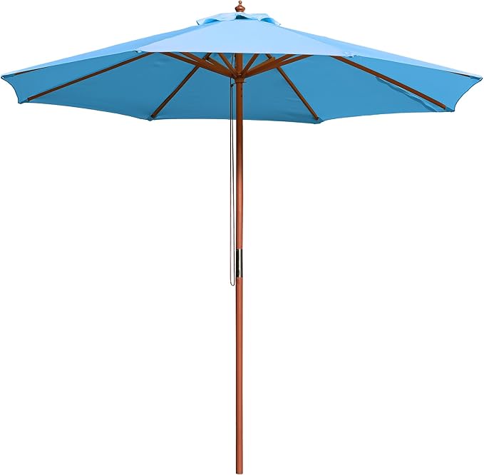 Yescom 9ft Coastal Solid Wood Umbrella Pulley Lift Commercial Base with Wheel Included for Seaside Restaurant Terrace Poolside Beach Club