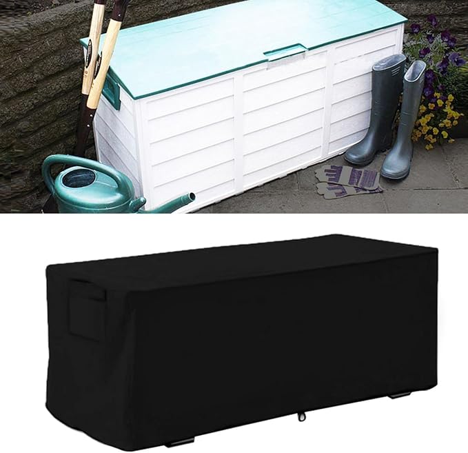 Outdoor Storage Box Cover, Waterproof Foldable Patio Storage Box Cover Sturdy for Protecting Large Deck Box(Black)