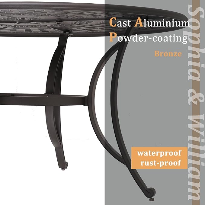 Sophia & William 7 Pieces Cast Aluminium Patio Dining Furniture Set for 6, Outdoor Swivel Rocking Chairs and Round Table with 2.2" Umbrella Hole for Porch Backyard Deck, Bronze
