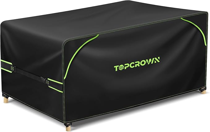 Topcrown Patio Furniture Covers Rectangular, Waterproof Anti-UV Oxford Fabric with Double Airflow Vents for Outdoor Dining Table and Chairs (420D Black+Green, 111"L x 74"W x 30"H)