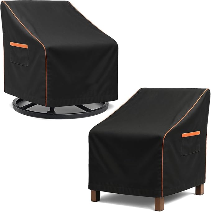 Patio Chair Covers Waterproof, Heavy Duty 600D Lawn Outdoor Furniture Covers for Swivel, Lounge, Rocking & Adirondack Chairs, All-Weather UV & Fade Resistant, 30W x 34D x 36H in, 2-Pack Black