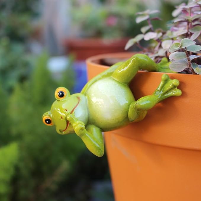 Set of 2 Funny Frog Statues Outdoor Flower Pot Hugger, Resin Hanging Frog Figurines Cute Climbing Animals Sculpture Plant Pot Decorations for Home Garden Patio Lawn Yard Ornaments (Keep Quiet)