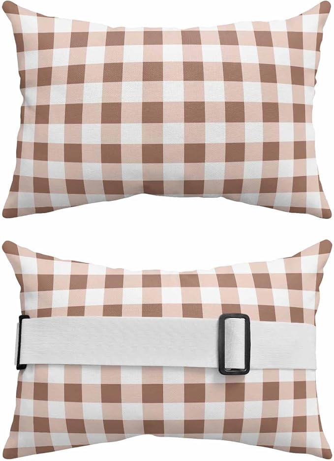 Pack of 4 Outdoor Lumbar Pillow Covers 11x16 Inch, Brown Checkered Waterproof Throw Pillow Covers Set, Farmhouse Buffalo Plaid Indoor&Outdoor Decorative Cushion Cases for Patio Porch Beach