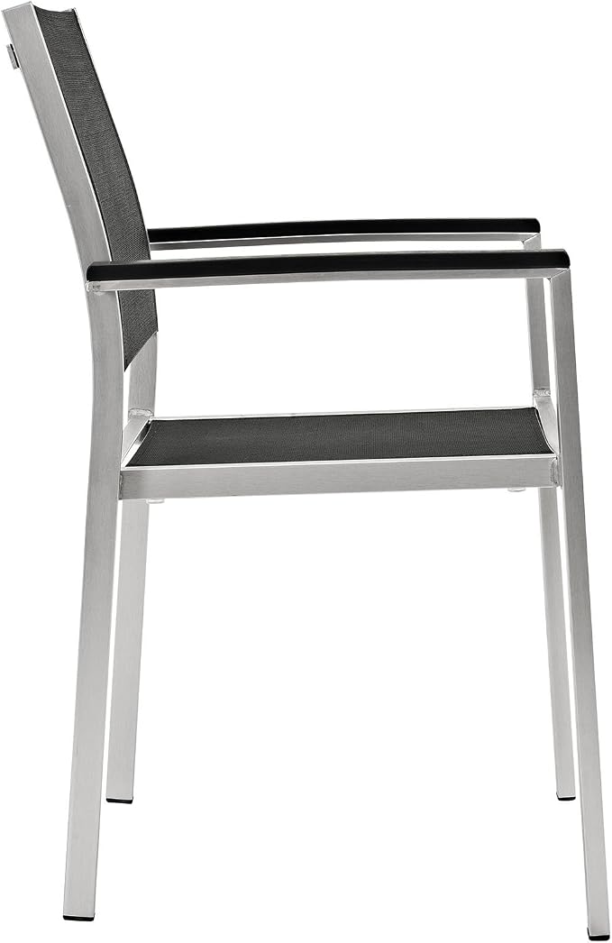 Modway Shore 7-Piece Aluminum Outdoor Patio Dining Table Set in Silver Black