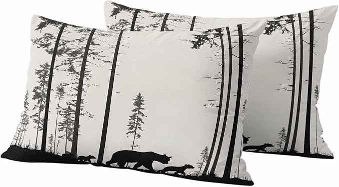 Abstract Outdoor Waterproof Throw Pillow Covers Set of 2, 20"x12", Animal Bear Family Forest Trees Silhouette Decorative Pillow Covers Outside Cushion Case for Patio Porch Garden