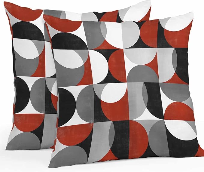 Vandarllin Outdoor Throw Pillows Covers 16x16 inch Set of 2 Waterproof Mid Century Geometric Decorative Zippered Cushion Covers for Patio Furniture, Abstract Modern Red Lumbar Pillowcases