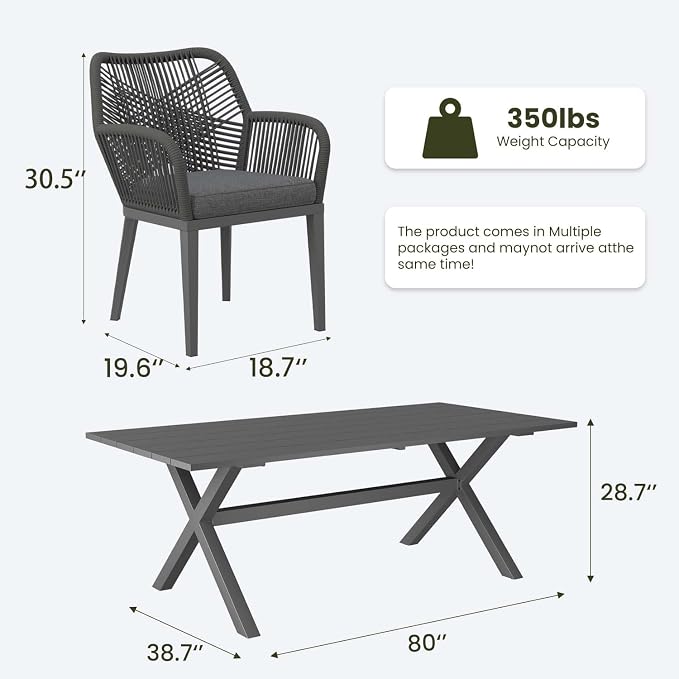 LayinSun Outdoor Dining Set for 6, 7 Pieces Patio Furniture Sets with Aluminum Dining Table and Rope Weave Chairs