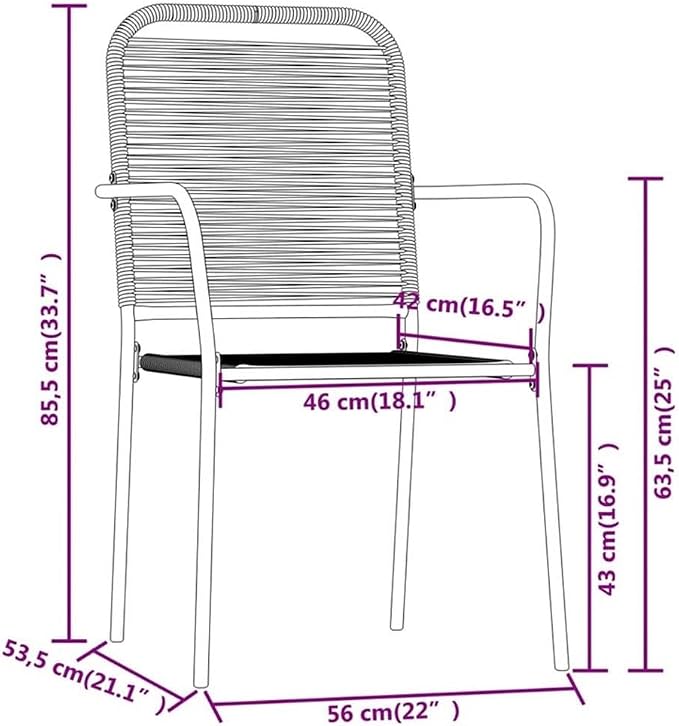 Afuera Living 3-Piece Steel Garden Dining Set, Black Powder-Coated Finish, Includes Square Table and 2 Chairs, Durable Outdoor Patio Furniture for Balcony, Backyard, or Dining Room Use