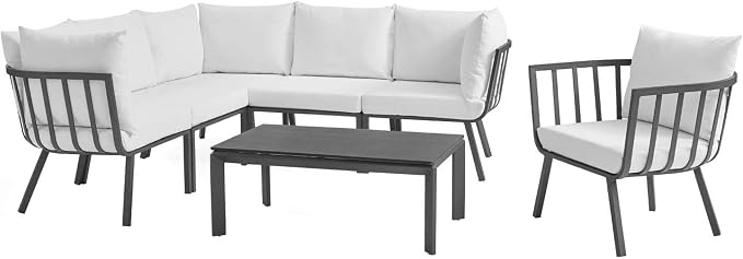 Casafoyer Riverside 7 Piece Outdoor Patio Aluminum Set, 85.5 x 114 x 28, Gray White