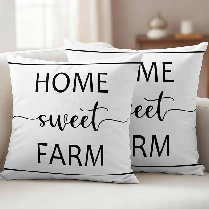 JasmineM Outdoor Pillow Cover 20x20 Inches Set of 2 Home Sweet Farm Waterproof Throw Pillow Covers Farmhouse Funny Quote Decorative Pillowcases Garden Cushion Case for Patio Couch Sofa