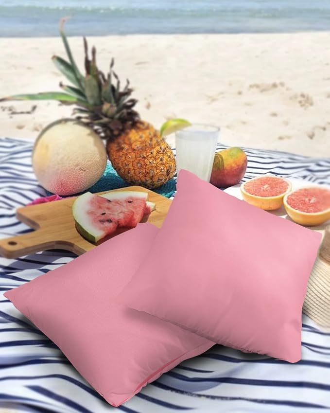 Outdoor Waterproof Pillow Covers for Patio Furniture Pink Decorative Throw Pillow Cover Solid Color Pillowcases Set of 2 Cushion Case for Sofa Couch Chair Home Decor 26x26 inch x 2pcs