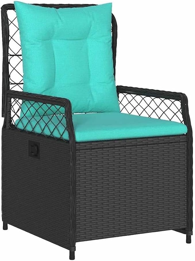 Afuera Living 7 Piece Patio Dining Set, Poly Rattan and Steel, Black, Glass Tabletop, Foam-Padded Chairs, Weather-Resistant, Modern Design for Garden, Terrace, Outdoor Dining and Relaxation