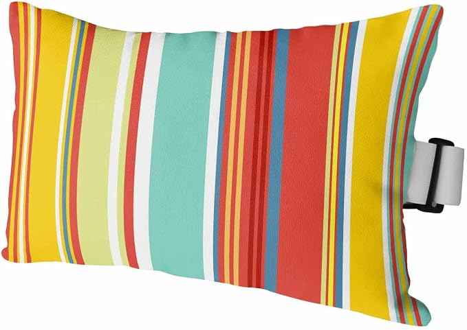 Outdoor Pillows Covers with Inserts Colorful Stripes Red Yellow Teal Green Wood Texture Waterproof Pillow with Adjustable Strap Throw Pillows for Patio Furniture Recliner Lounge Chair, 11" x 16", 1PCS