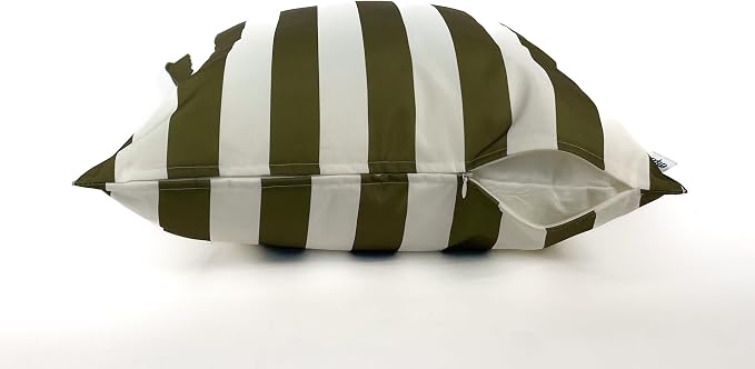 Pack of 2 Outdoor 20''x20'' Waterproof Striped Throw Pillow Covers Decorative Square Cushion Patio Pillows for Patio Furniture (Martini Olive)