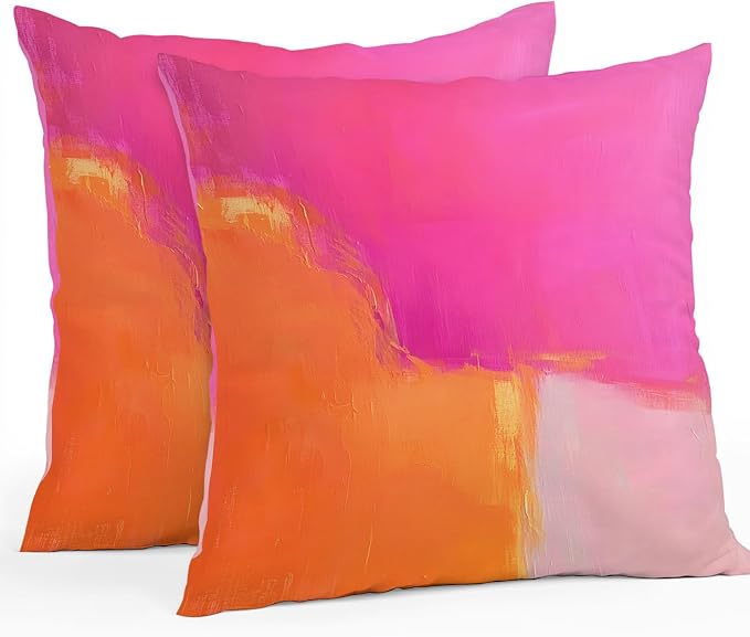 Waterproof Pillow Covers Set of 2 20x20 Inch Abstract Ombre Orange Pink Outdoor Cushion Covers Oil Painting Decorative Pillow Cases for Patio, Sofa, Couch, Garden, Balcony