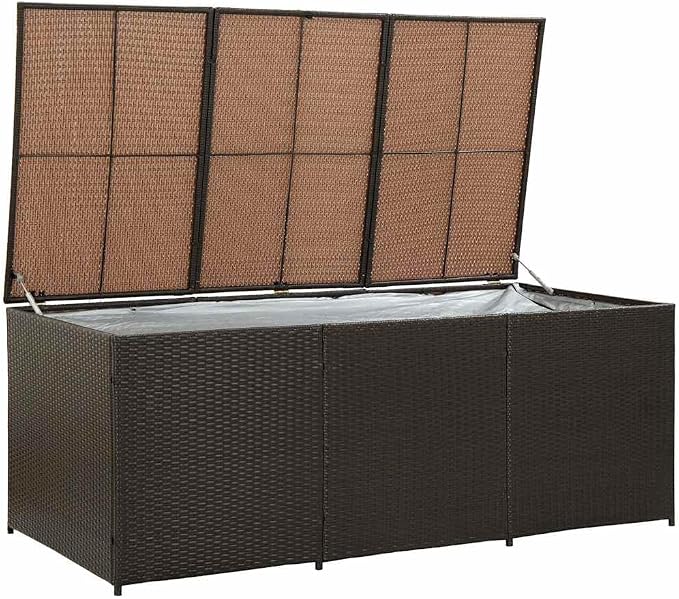 Large Garden Storage Box Brown Poly Rattan Deck Chest for Patio Backyard Organization Weather-Resistant Outdoor Bin 70.9 x 35.4 x 27.6 Inches
