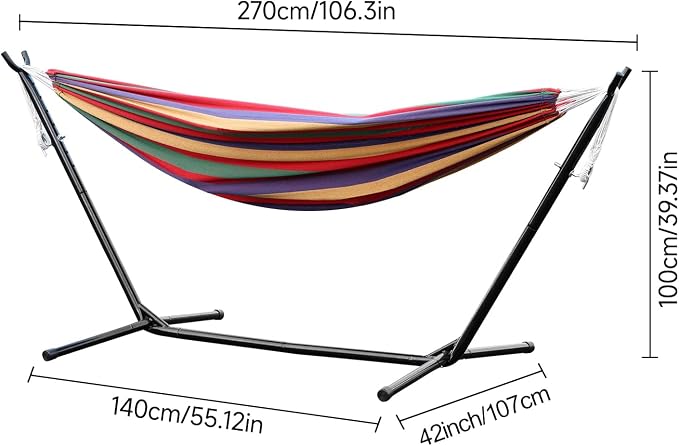 Double Hammocks with Stand, 2 Person Heavy Duty Hammock with Adjustable Height, 440 lbs Capacity, Easy Assembly, Portable Space Saving Freestanding Hammock for Outdoor & Indoor Red