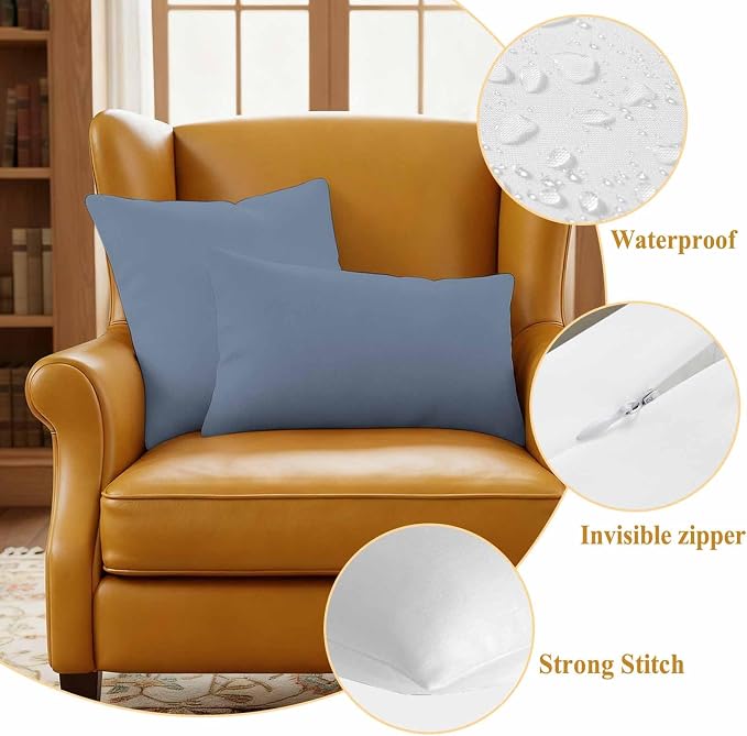 Outdoor Pillow Covers 20 x 20 Inches, Blue Pure Color Waterproof Throw Pillow Cover Set of 2, Aesthetics Contemporary Luxury Decorative Square Cushion Covers for Patio/Couch/Garden