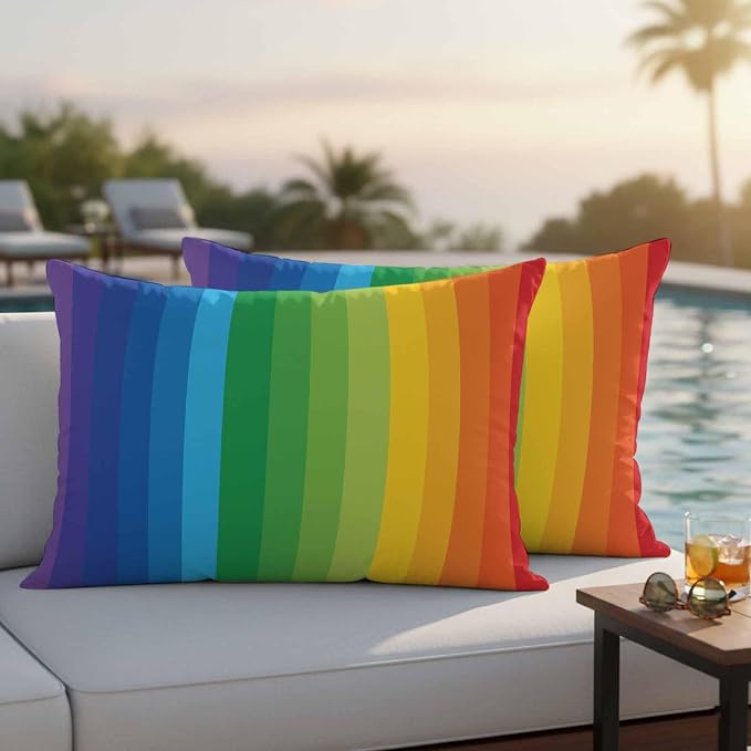 Outdoor Waterproof Throw Pillow Covers Set of 2 Rainbow Stripes Lumbar Pillowcases 20x12 Inches Colorful Lines Striped Decorative Pillows Cushion Case Patio Pillows for Couch Bed Chair Garden