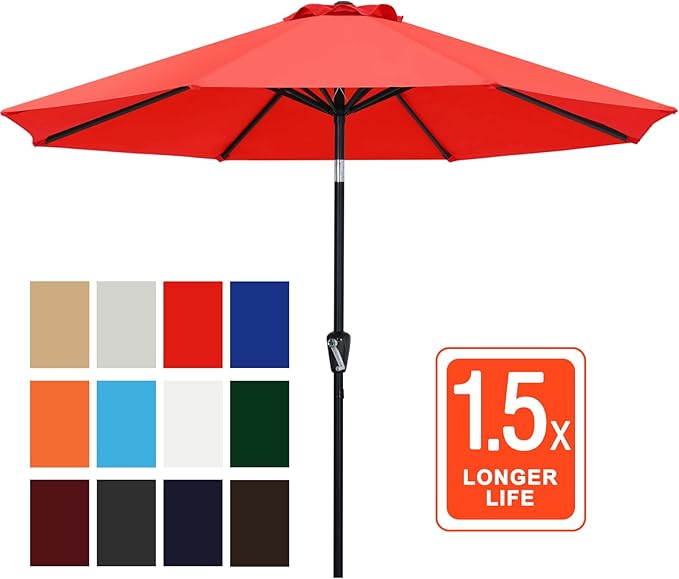 ABCCANOPY 10FT Patio Umbrella, Outdoor Waterproof Table Umbrella with Push Button Tilt and Crank, 8 Ribs UV Protection Pool Umbrella for Garden, Lawn, Deck & Backyard (Red)
