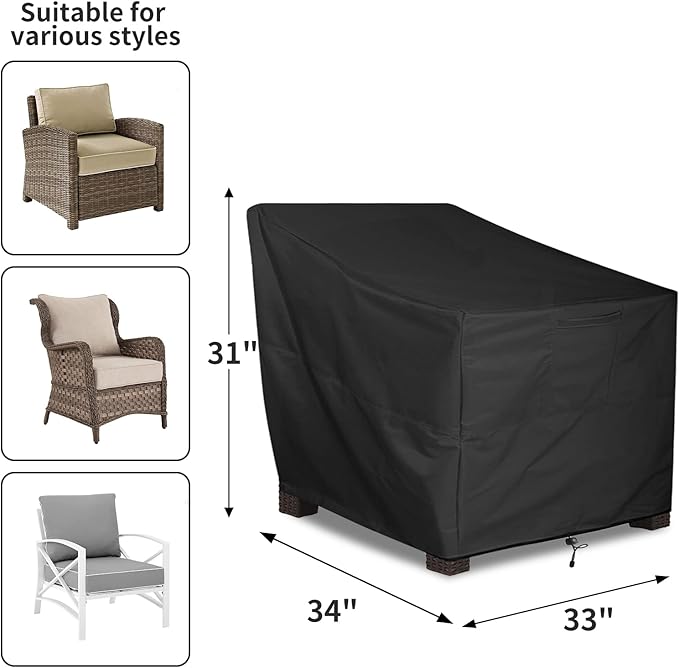 ALSTER Outdoor Chair Covers 2 Pack, Patio Chair Covers(33" L x 34" W x 31" H), Durable and Waterproof Black Furniture Covers for Lounge Deep Seat, Rain Snow Dust Wind-Proof