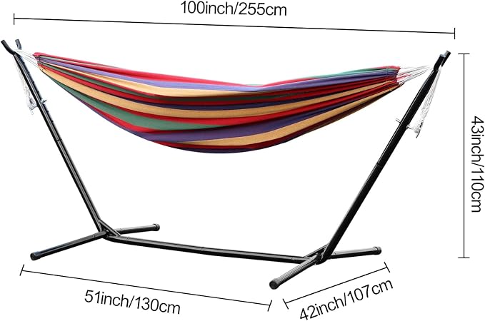 Double Hammock,450lbs Capacity Hammock with Stand Outdoor Two Person Hammock,Hammock Chair with Space Saving Metal Stand,Indoor Hammock Stand with Carrying Bag Strong Load-Bearing Red