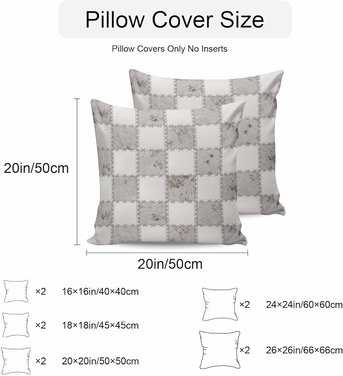 Cream Gray Checkered Outdoor Pillow Covers 20x20 Inch Throw Pillow Covers Set of 2 Waterproof Decorative Pillow Cases Modern Farmhouse Plaid Fur Texture Cushion Covers for Patio Furniture Garden Couch