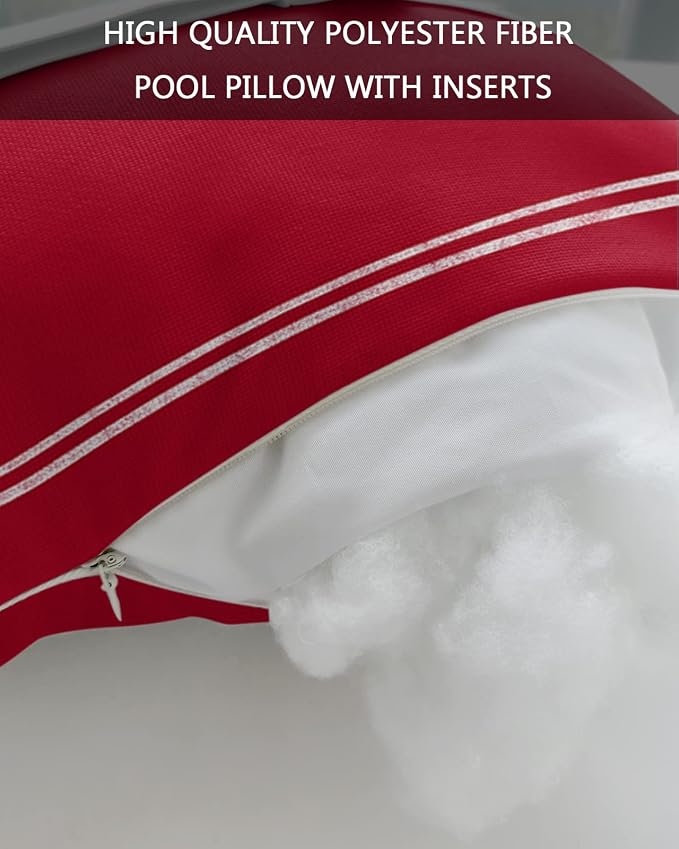 Outdoor Pillows Covers with Inserts Solid Color Red Waterproof Recliner Pillow with Adjustable Strap Throw Pillows for Patio Furniture Pool Lounge Chair, 11x16 inch, 2PCS