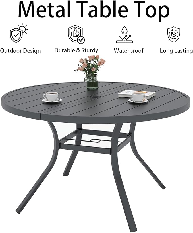 Anmutig 5-Piece Outdoor Dining Set, 48" Round Table with 4 Swivel Textilene Chairs All Weather Furniture Set