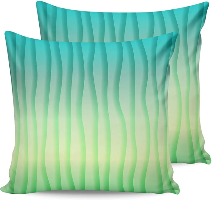 Outdoor Waterproof Pillow Covers Set of 2, Summer Abstract Geometric Gradient Turquoise Ocean Wave Patio Throw Pillow Covers, Decorative Cushion Case for Couch Sofa Furniture Garden, 18x18 Inch