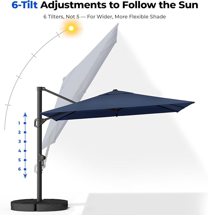 HOMSHADE 9x12FT Cantilever Patio Umbrella Outdoor with Base- Large Offset Heavy-Duty Aluminum Umbrella with 360° Rotation, 6 Tilts, Windproof, 3-Year Fade Resistance for Pool Deck, Navy Blue