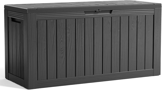 Resin Deck Box Outdoor Storage Box Waterproof for Patio Furniture,Outdoor Cushions,Garden Tools and Pool Supplies (Black, 85 Gallon)