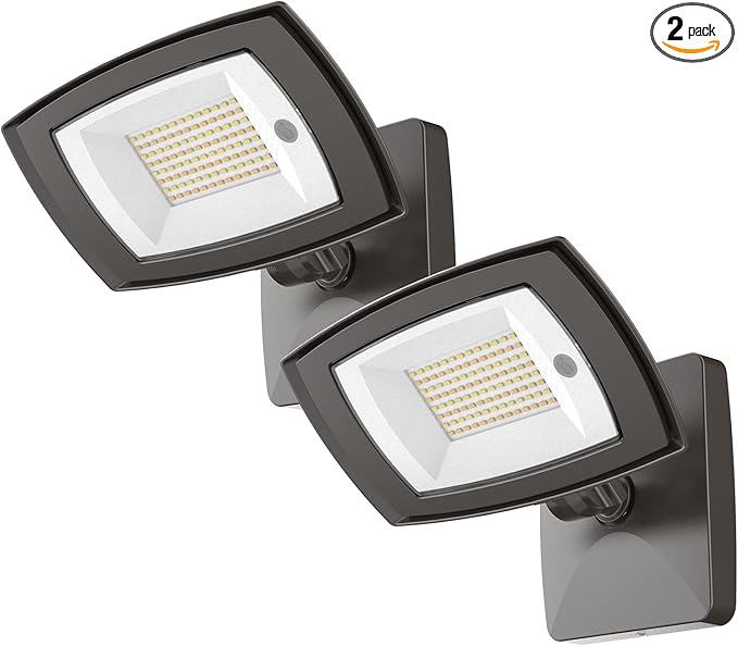TIERONE 28W LED Flood Light with Remote Control 5 CCT tunable Outdoor LED Security Light for Gardens Garage UL Listed Residential LED Full Cutoff Wall Pack 3200LM IP65 Waterproof Dark Bronze 2 Pack