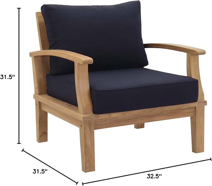 Modway EEI-1819-NAT-NAV-SET Marina Premium Grade A Teak Wood Outdoor Patio Armchairs-Set of 2, Natural Navy